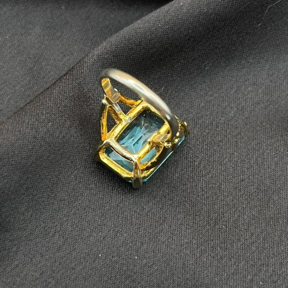 Vintage 1940s Cocktail Ring Costume Jewelry Aquamarine-Look Stone Adjustable